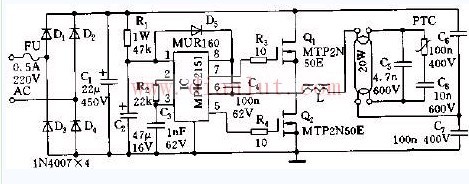 MPIC2151 self-oscillating monolithic electronic ballast circuit