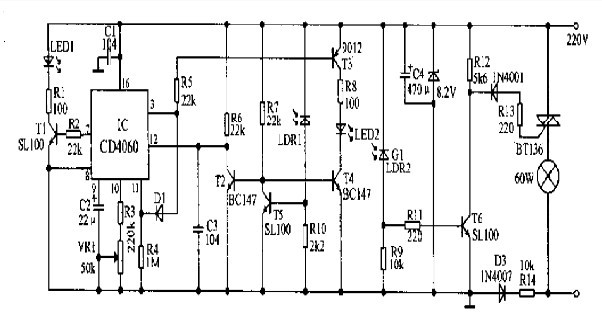 Aisle light circuit that automatically lights up in the night