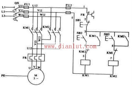 Master/reverse control circuit schematic of contactor interlock