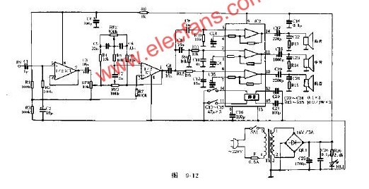 Active electronic three-way speaker simple circuit diagram