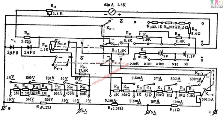 MF7 type multimeter circuit principle