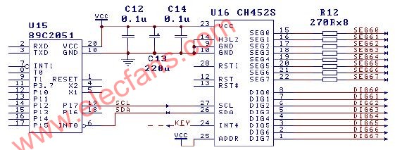 CH452 and 2-wire interface to connect single-chip circuit