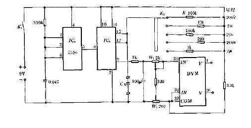 Digital display capacitance meter circuit