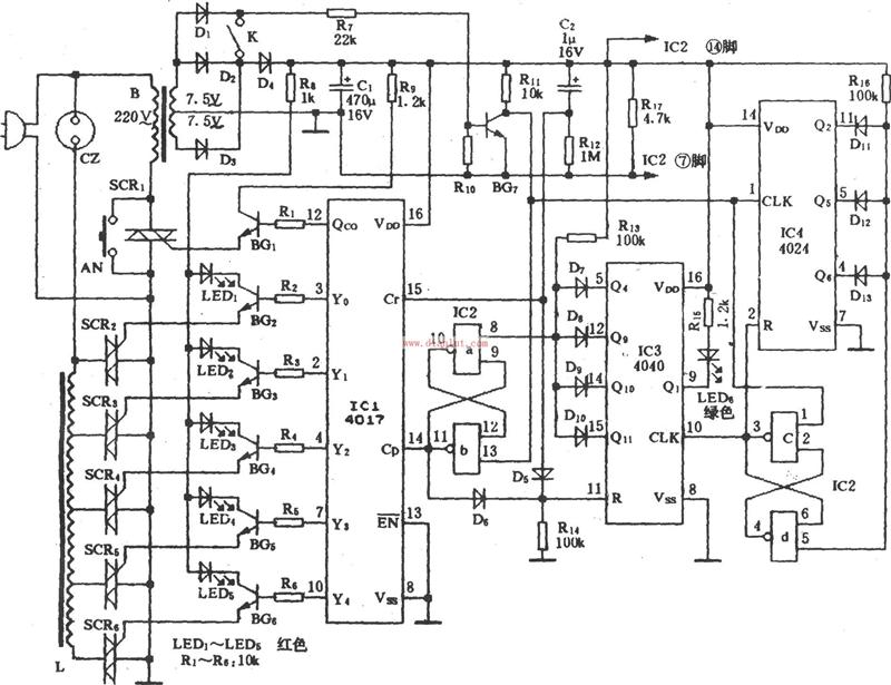 Electric fan sleep wind control circuit based on CD4017