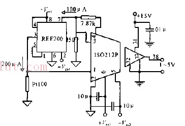 Isolated and amplified platinum resistance temperature measurement circuit diagram