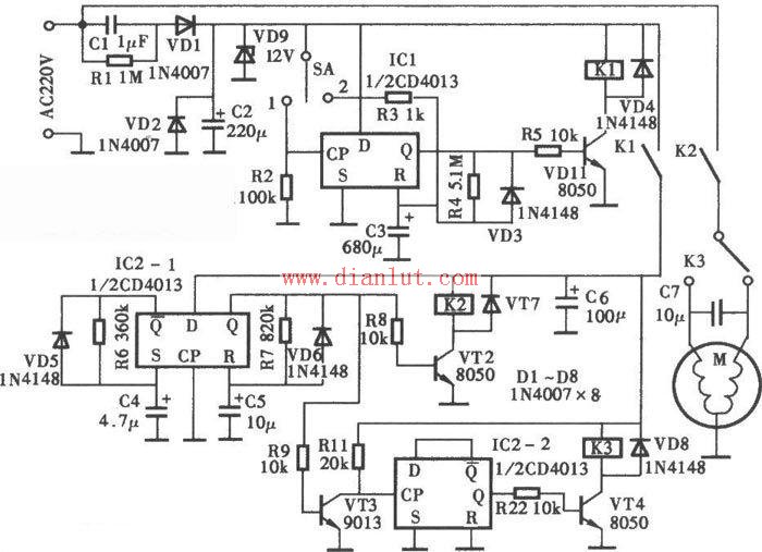 CD4013 washing machine timer circuit