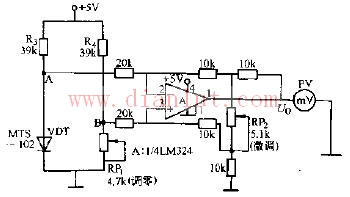 Temperature sensitive diode bridge 0-100 degree thermometer circuit schematic