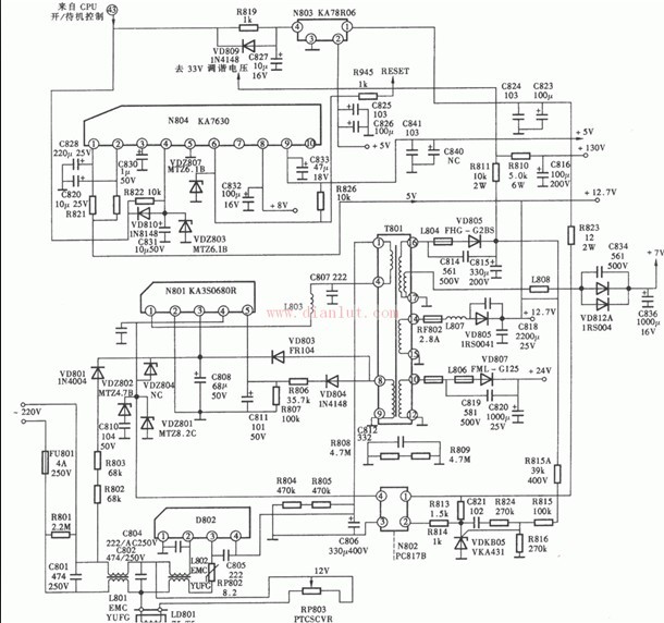 Color TV switching power supply circuit diagram