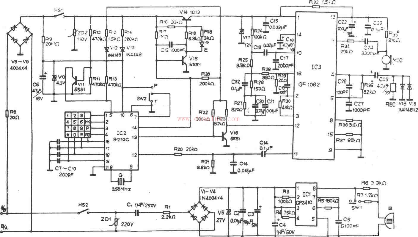 Circuit design of HA893(III) P/T telephone