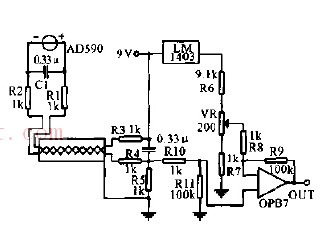 AD590 remote temperature measurement circuit diagram