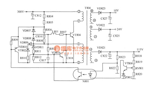 Partial circuit design of color TV switching power supply