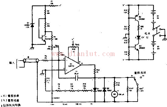 High input impedance millivoltmeter circuit schematic