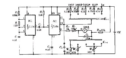 Five-range capacitance meter circuit