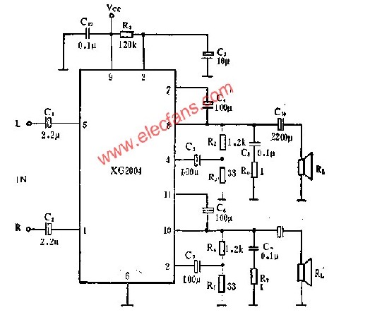 New XG2004 two-channel audio power amplifier circuit