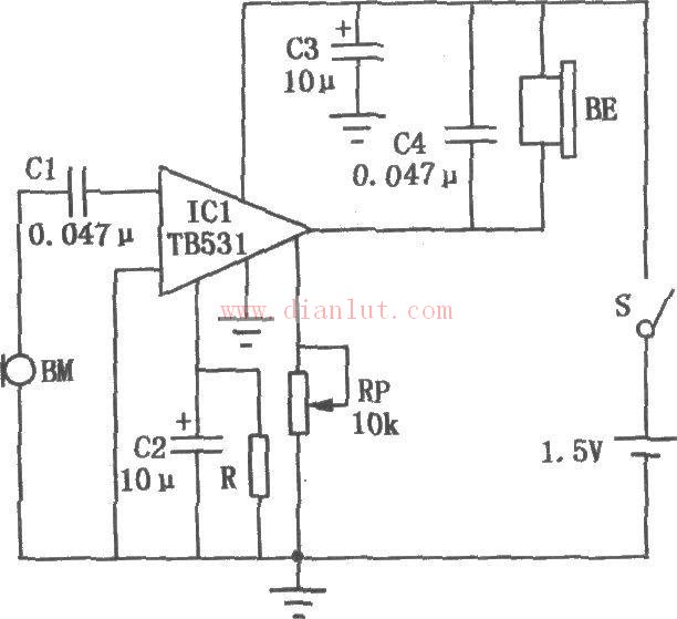 Pocket hearing aid circuit based on TB531 design