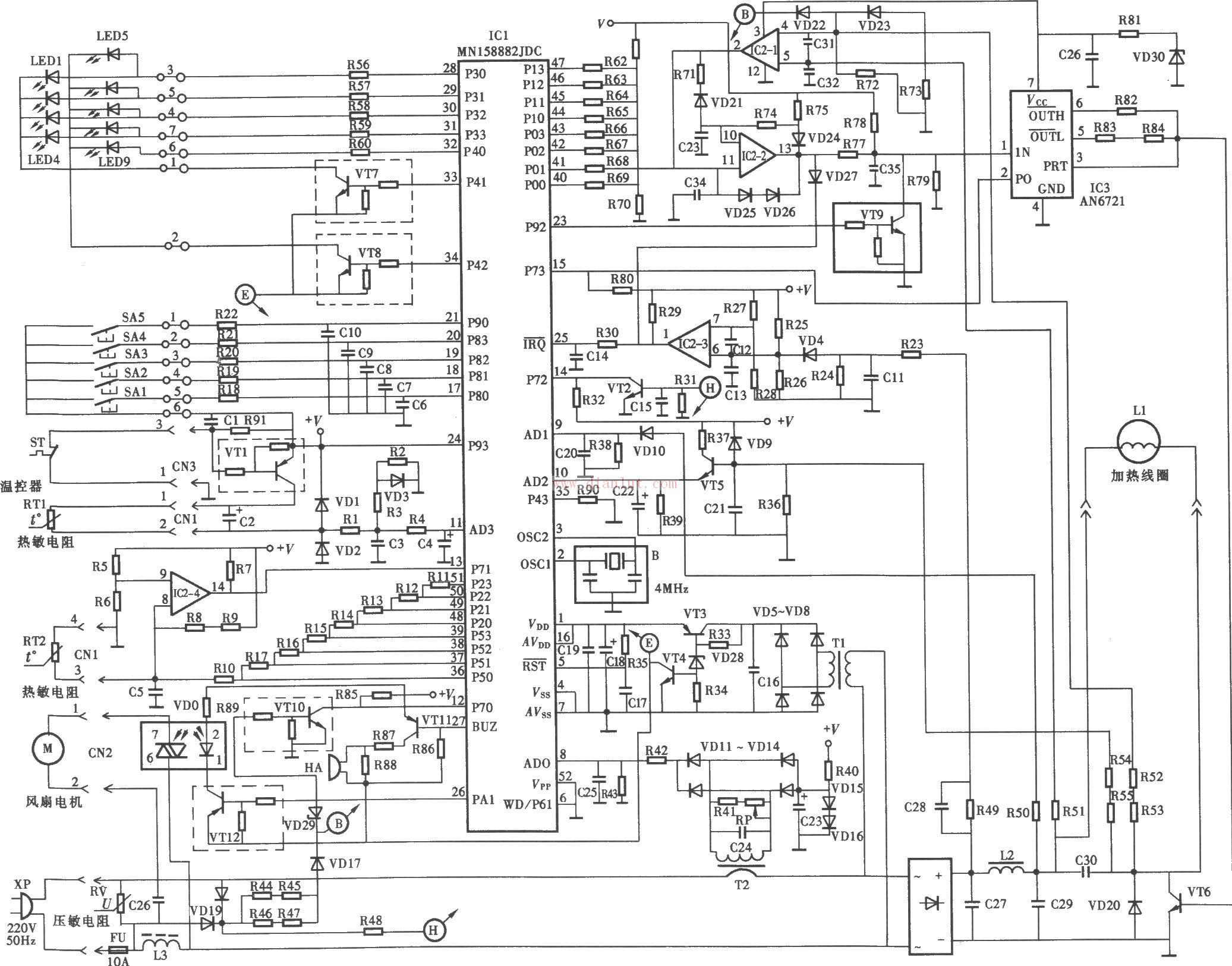 Schematic diagram of Panasonic KY-P2N induction cooker designed by MN158882JDC