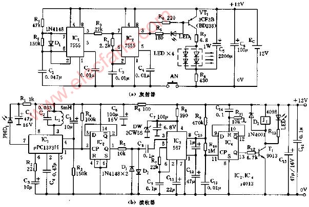 Simple circuit of remote infrared remote control