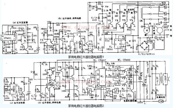 Household electric fan infrared remote control circuit circuit schematic