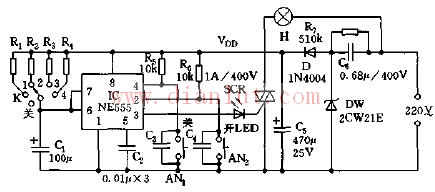 Simple variable delay lighting self-extinguishing lamp circuit diagram