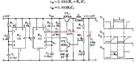Switching 3-12V adjustable power supply circuit schematic