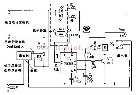 NE555-based telephone recording additional circuit