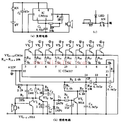 LM555 simple color TV additional remote control circuit