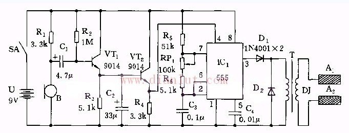 555 snoring suppressor circuit diagram