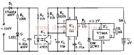 Circuit diagram of complex electric music receiver using 555 integrated circuit