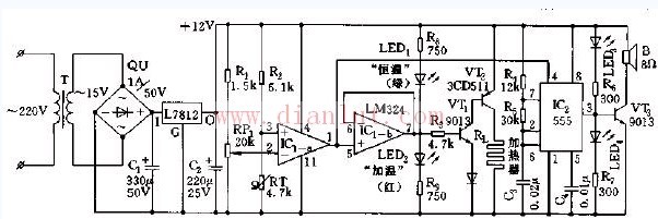 Temperature limit controller circuit with warming audio report