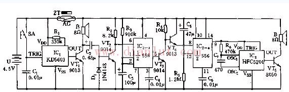 Welcome doorbell and dog call alarm circuit