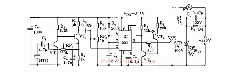 Analysis of the schematic circuit diagram of 555 sound and light control delay lamp