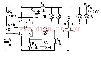 Motor vehicle direction lamp electronic scintillator circuit