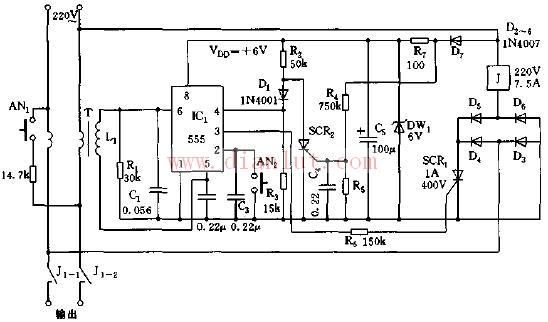 Adopt IC555 contact, overvoltage security circuit