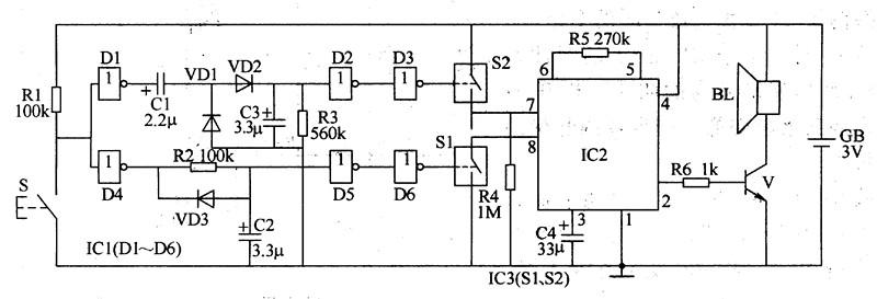 Simple two-tone electronic doorbell circuit principle