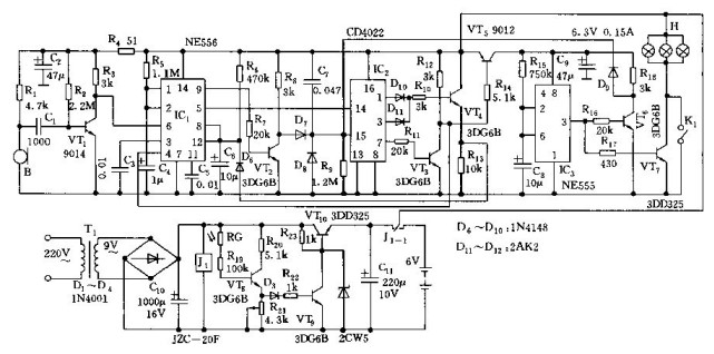 Sound control lighting electronic wall clock circuit schematic