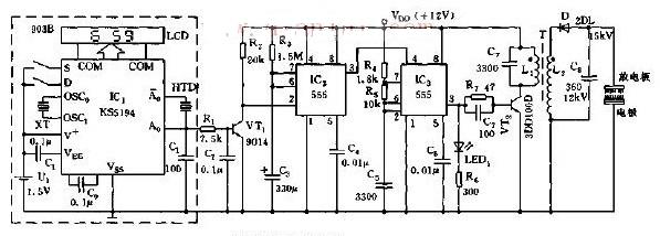 Electronic clock hourly timing negative ion generator circuit