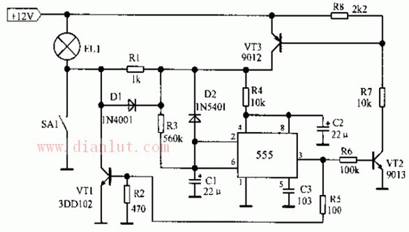 555 designed car delay lighting device circuit