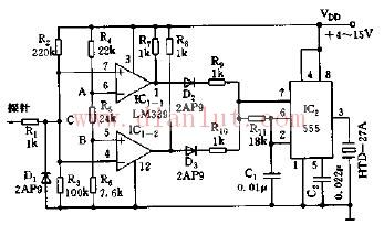 Audio logic level probe circuit based on 555 timer
