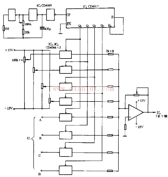 Typical four-way signal alternate display circuit