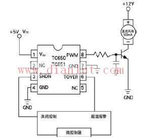 Temperature sensor composed of TC650/TC651 and its application circuit