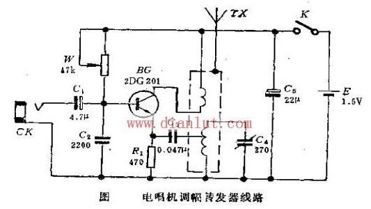 Record player amplitude modulation repeater circuit