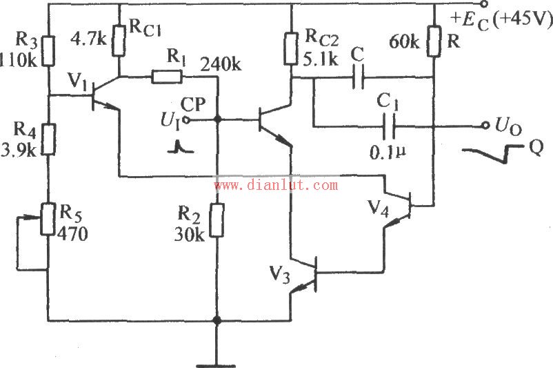 Capacitance negative feedback sawtooth circuit