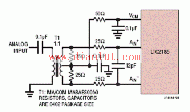 LTC2185 uses transformer 5MHz-700MHz analog input circuit diagram