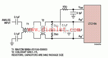 LTC2185 input frequency 150MHz-250MHz front end circuit diagram