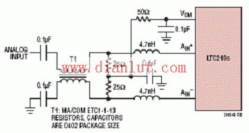 LTC2185 input terminal circuit with frequency greater than 250MHz