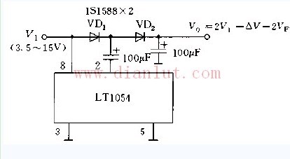 Circuit diagram of voltage doubler converter composed of LT1054