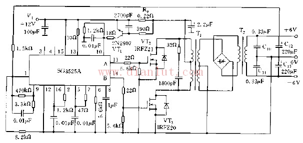 Push-pull DC/DC converter circuit based on SG3525A
