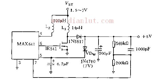 Boost-start converter circuit diagram using MAX641