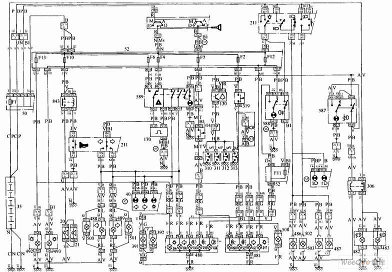 Schematic diagram of exterior lighting and signal system circuit (988 model)