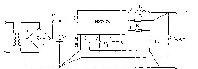 Circuit diagram of step-down DC/DC converter based on HS7076